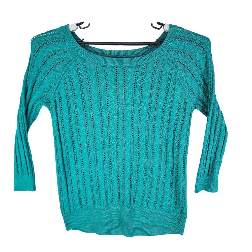 Womens Teal American Eagle Outfitters Knit Sweater Round Neck 3/4 Sleeve Size M